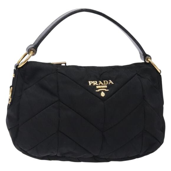 PRADA Shoulder Bag Nylon Black Gold - Picture 1 of 12